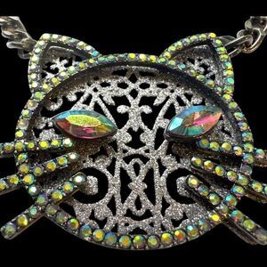 BETSY JOHNSON Jewelry Dark Magic Green Blue Eye Black Cat Rhinestone Glitter Spa